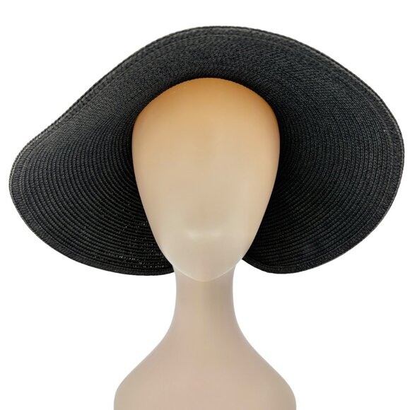A New Day Womens Wide Brim Roll-Up Visor Hat Black Paper Polyester - Picture 2 of 8